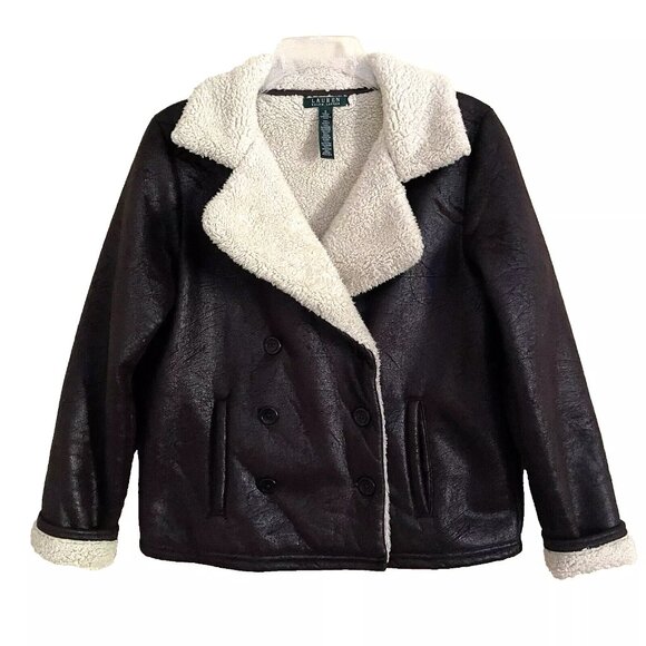 Ralph Lauren Faux Suede Sherpa Coat Jacket Size Small - Picture 1 of 8